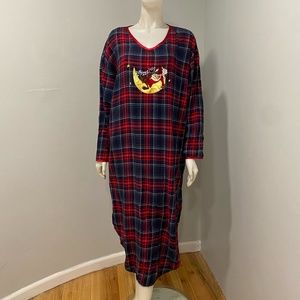 Warner Bros. Studio Store TAZ Tasmanian Devil Plaid Nightgown Night Shirt 1999 L